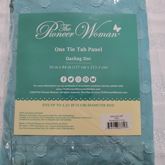 The Pioneer Woman One Tie Tab Panel Curtains 50 inches x 84 inches - Picture 3 of 3